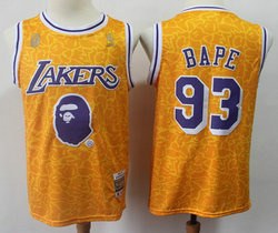 Mitchell And Ness 1996-97 A Bathing Ape Lakers #93 Bape Gold Stitched NBA Jersey
