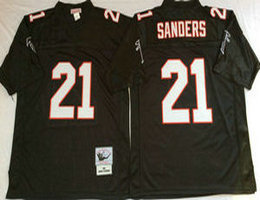 Mitchell And Ness Atlanta Falcons #21 Deion Sanders Black Throwback Authentic Stitched NFL Jerseys