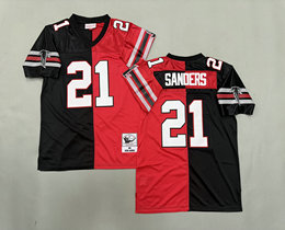 Mitchell And Ness Atlanta Falcons #21 Deion Sanders Red Black Throwback Authentic Stitched NFL Jerseys