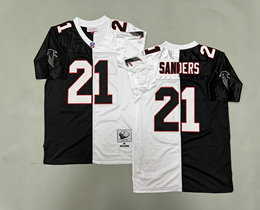 Mitchell And Ness Atlanta Falcons #21 Deion Sanders White Black Throwback Authentic Stitched NFL Jerseys