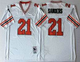 Mitchell And Ness Atlanta Falcons #21 Deion Sanders Wihte Throwback Authentic Stitched NFL Jersey