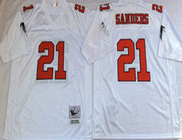 Mitchell And Ness Atlanta Falcons #21 Deion Sanders Wihte Throwback Authentic Stitched NFL Jerseys