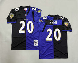 Mitchell And Ness Baltimore Ravens #20 Ed Reed Black White Throwback NFL Jersey