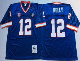 Mitchell And Ness Buffalo Bills #12 Jim Kelly Blue Throwback Authentic Stitched NFL Jersey