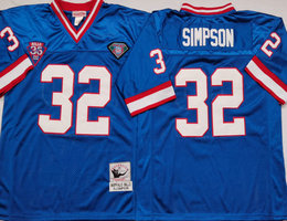 Mitchell And Ness Buffalo Bills #32 O. J. Simpson Blue Throwback Authentic Stitched NFL Jersey