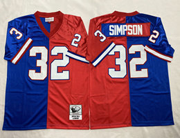 Mitchell And Ness Buffalo Bills #32 O.J. Simpson Blue Red Splite Throwback Jersey