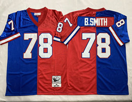 Mitchell And Ness Buffalo Bills #78 Bruce Smith Blue Red Splite Throwback Jersey