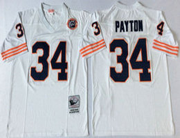 Mitchell And Ness Chicago Bears #34 Walter Payton White Team Patch Throwback Authentic Stitched NFL Jersey