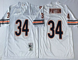 Mitchell And Ness Chicago Bears #34 Walter Payton White Throwback Authentic Stitched NFL Jersey