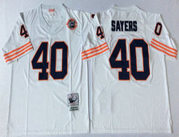 Mitchell And Ness Chicago Bears #40 Gale Sayers White Team Patch Throwback Authentic Stitched NFL Jersey