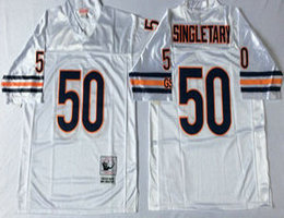 Mitchell And Ness Chicago Bears #50 Mike Singletary White Throwback Authentic Stitched NFL Jersey