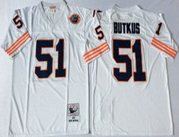 Mitchell And Ness Chicago Bears #51 Dick Butkus White Team Patch Throwback Authentic Stitched NFL Jersey