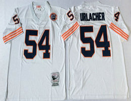 Mitchell And Ness Chicago Bears #54 Brian Urlacher White With Team Patch Throwback Authentic Stitched NFL Jersey