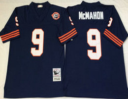 Mitchell And Ness Chicago Bears #9 Jim McMahon Blue Team Patch Throwback Authentic Stitched NFL Jersey