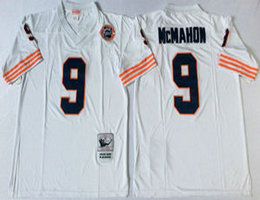 Mitchell And Ness Chicago Bears #9 Jim McMahon White Team Patch Throwback Authentic Stitched NFL Jersey