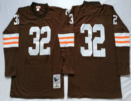 Mitchell And Ness Cleveland Browns #32 Jim Brown Brown Long Sleeve Throwback Authentic Stitched NFL Jersey