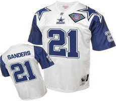 Mitchell And Ness Dallas Cowboys #21 Deion Sanders Authentic White blue 75TH Patch Throwback NFL Jersey