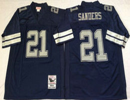 Mitchell And Ness Dallas Cowboys #21 Deion Sanders Blue Authentic Stitched NFL Jersey