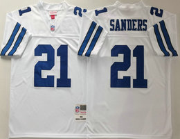 Mitchell And Ness Dallas Cowboys #21 Deion Sanders White Authentic Stitched NFL Jersey