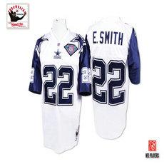 Mitchell And Ness Dallas Cowboys #22 Emmitt Smith Authentic White blue 75TH Patch Throwback NFL Jersey