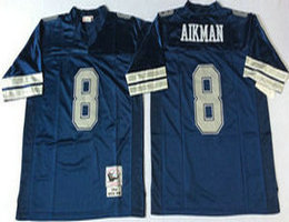 Mitchell And Ness Dallas Cowboys #8 Troy Aikman Navy Blue Authentic Stitched NFL Jersey