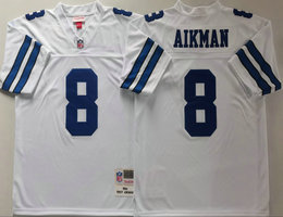 Mitchell And Ness Dallas Cowboys #8 Troy Aikman White Authentic Stitched NFL Jersey
