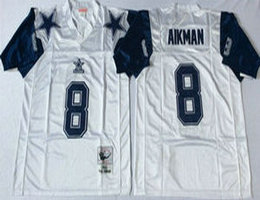 Mitchell And Ness Dallas Cowboys #8 Troy Aikman White Blue Authentic Stitched NFL Jersey