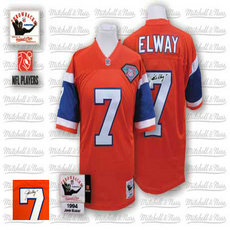 Mitchell And Ness Denver Broncos #7 John Elway Orange With 75TH Patch Authentic Throwback Autographed NFL Jersey