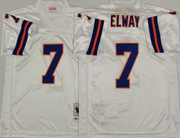 Mitchell And Ness Denver Broncos #7 John Elway White Throwback Authentic Stitched NFL Jersey