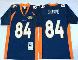 Mitchell And Ness Denver Broncos #84 Shannon Sharpe Blue With Patch Throwback Authentic Stitched NFL Jersey
