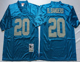 Mitchell And Ness Detroit Lions #20 Barry Sanders Blue Navy Silver Number Throwback NFL Jersey