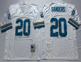 Mitchell And Ness Detroit Lions #20 Barry Sanders White Throwback Authentic Stitched NFL Jersey