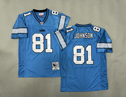 Mitchell And Ness Detroit Lions #81 Calvin Johnson Blue Throwback Stitched NFL Jersey