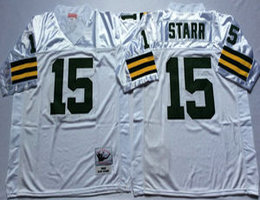 Mitchell And Ness Green Bay Packers #15 Bart Starr White Throwback Authentic Stitched NFL Jersey