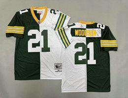 Mitchell And Ness Green Bay Packers #21 Charles Woodson White Green Throwback Stitched NFL Jersey