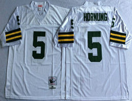 Mitchell And Ness Green Bay Packers #5 Paul Hornung White Throwback Authentic Stitched NFL Jersey