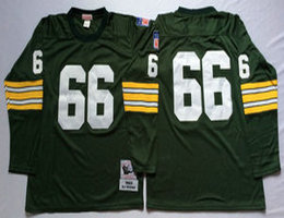 Mitchell And Ness Green Bay Packers #66 Ray Nitschke Green Long Sleeve Throwback Authentic Stitched NFL Jersey