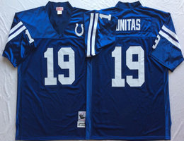 Mitchell And Ness Indianapolis Colts #19 Johnny Unitas Blue Throwback Authentic Stitched NFL Jersey