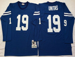 Mitchell And Ness Indianapolis Colts #19 Johnny Unitas Long Sleeve Blue Throwback Authentic Stitched NFL Jersey
