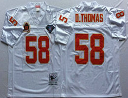 Mitchell And Ness Kansas City Chiefs #58 Derrick Thomas White Throwback Authentic Stitched NFL Jersey