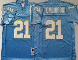 Mitchell And Ness San Diego Chargers #21 LaDainian Tomlinson Light Blue Throwback Authentic Stitched NFL Jersey