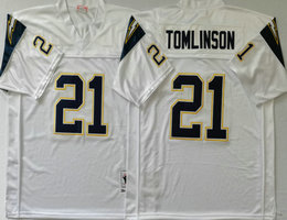 Mitchell And Ness Los Angeles Chargers #21 LaDainian Tomlinson White Throwback Authentic Stitched NFL Jersey