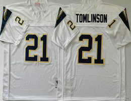 Mitchell And Ness San Diego Chargers #21 LaDainian Tomlinson White Throwback Authentic Stitched NFL Jersey