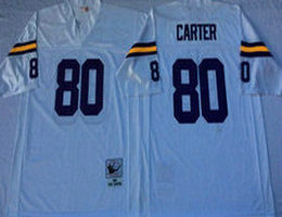 Mitchell And Ness Minnesota Vikings #80 Cris Carter White Throwback Authentic Stitched NFL Jersey