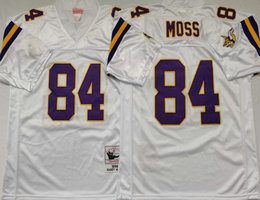 Mitchell And Ness Minnesota Vikings #84 Randy Moss White Throwback Authentic Stitched NFL Jersey