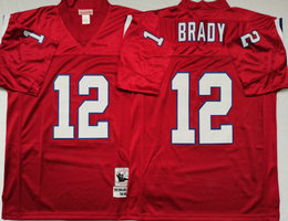 Mitchell And Ness New England Patriots #12 Tom Brady Red Throwback Authentic Stitched NFL Jersey