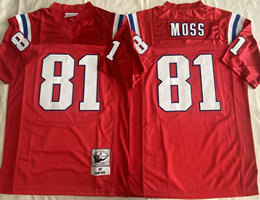 Mitchell And Ness New England Patriots #81 Randy Moss Red Throwback Authentic Stitched NFL Jersey