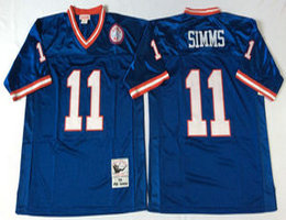 Mitchell And Ness New York Giants #11 Phil Simms Blue Throwback Authentic Stitched NFL Jersey