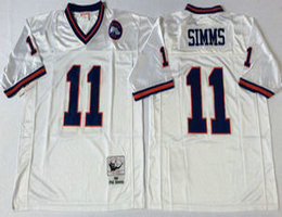 Mitchell And Ness New York Giants #11 Phil Simms White Throwback Authentic Stitched NFL Jersey