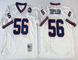 Mitchell And Ness New York Giants #56 Lawrence Taylor White Throwback Authentic Stitched NFL Jersey
